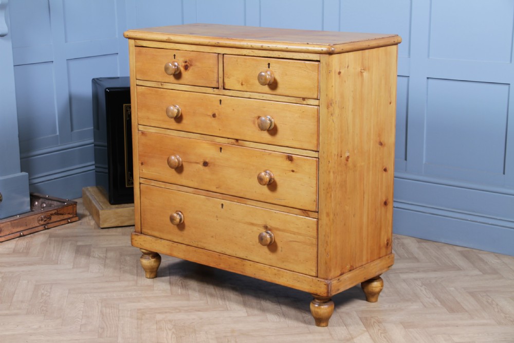 Original Antique Victorian Stripped Pine Chest of 5 Drawers Restored C1880 View V