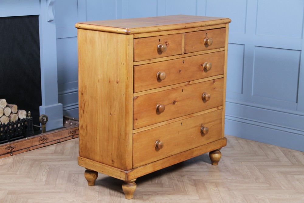 Original Antique Victorian Stripped Pine Chest of 5 Drawers Restored C1880 View VI