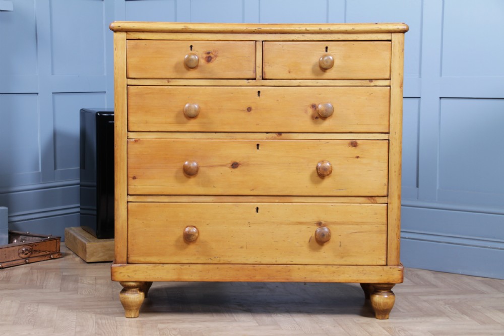 Original Antique Victorian Stripped Pine Chest of 5 Drawers Restored C1880 View XII