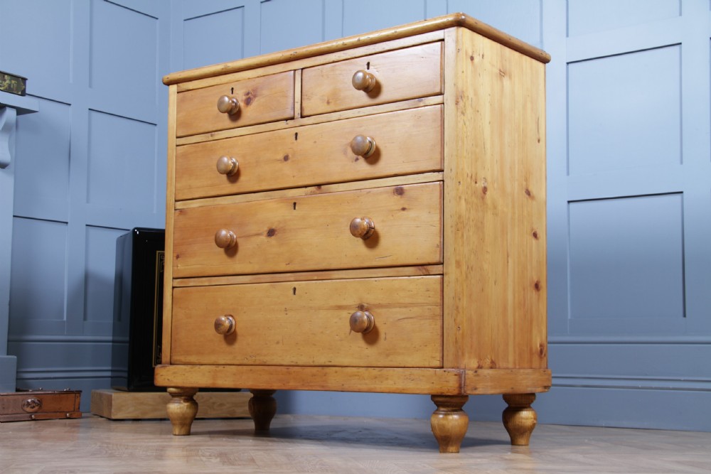 Original Antique Victorian Stripped Pine Chest of 5 Drawers Restored C1880 View XIII