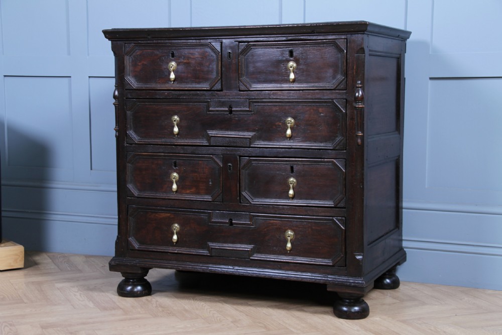 Original 17th Century Antique Jacobean Oak Chest of 6 Drawers Primitive C1680 View V