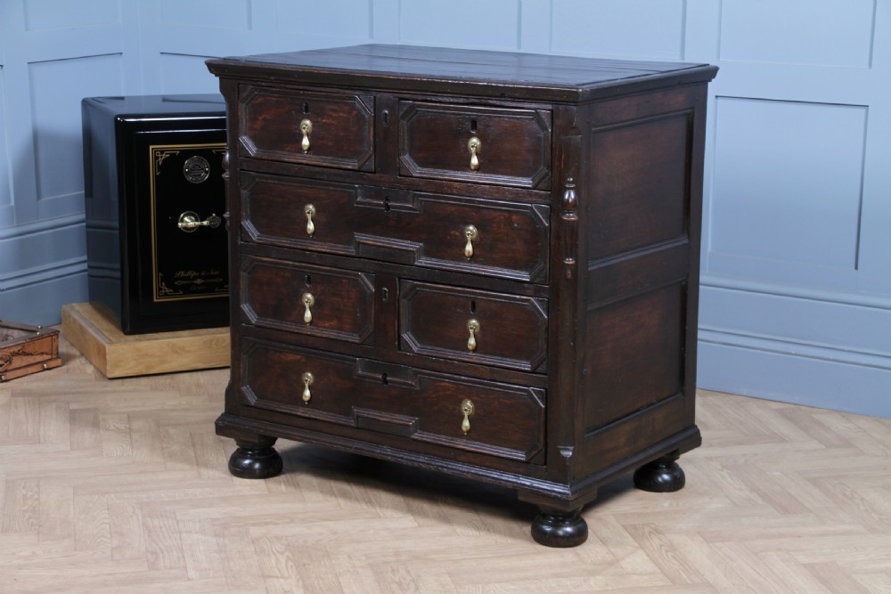 Original 17th Century Antique Jacobean Oak Chest of 6 Drawers Primitive C1680 View XIX