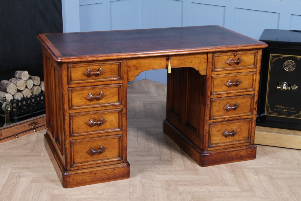 Antique American Smith & Co Maple 9 Drawer Twin Pedestal Writing Desk C1860 View VII