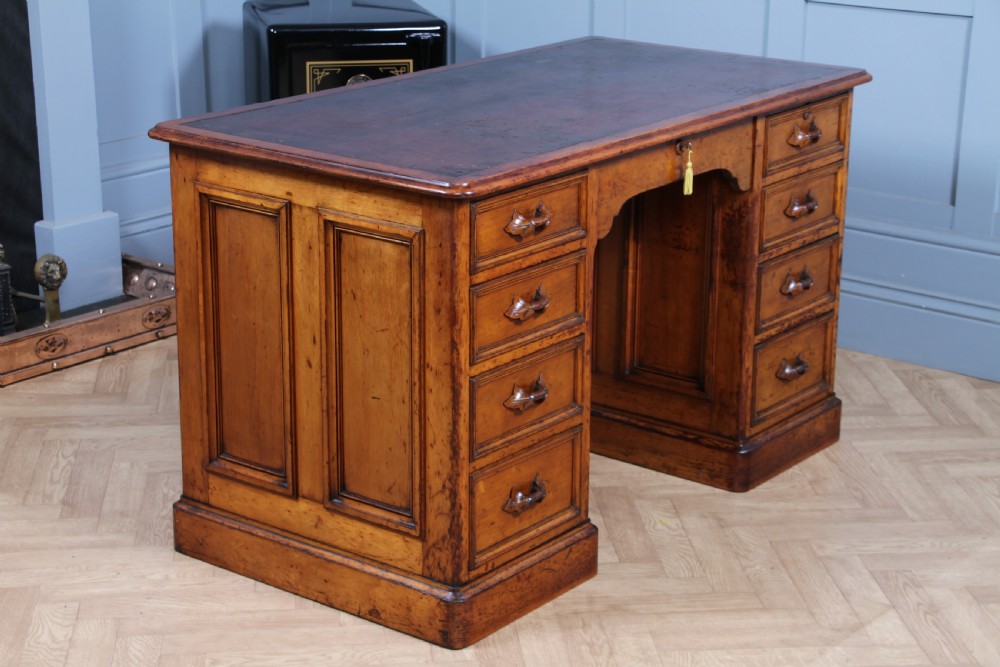 Antique American Smith & Co Maple 9 Drawer Twin Pedestal Writing Desk C1860 View XX