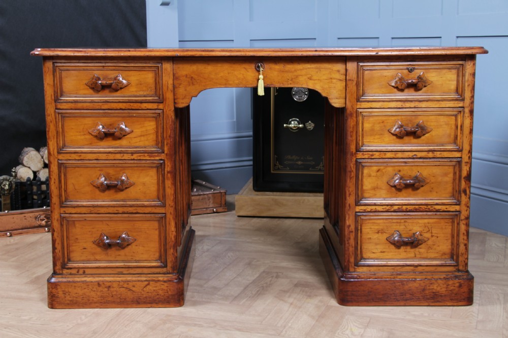 Antique American Smith & Co Maple 9 Drawer Twin Pedestal Writing Desk C1860 View XXI
