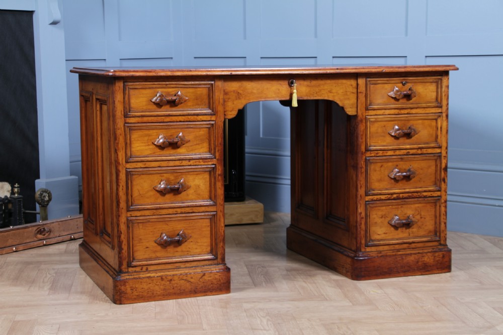 Antique American Smith & Co Maple 9 Drawer Twin Pedestal Writing Desk C1860 View XXII