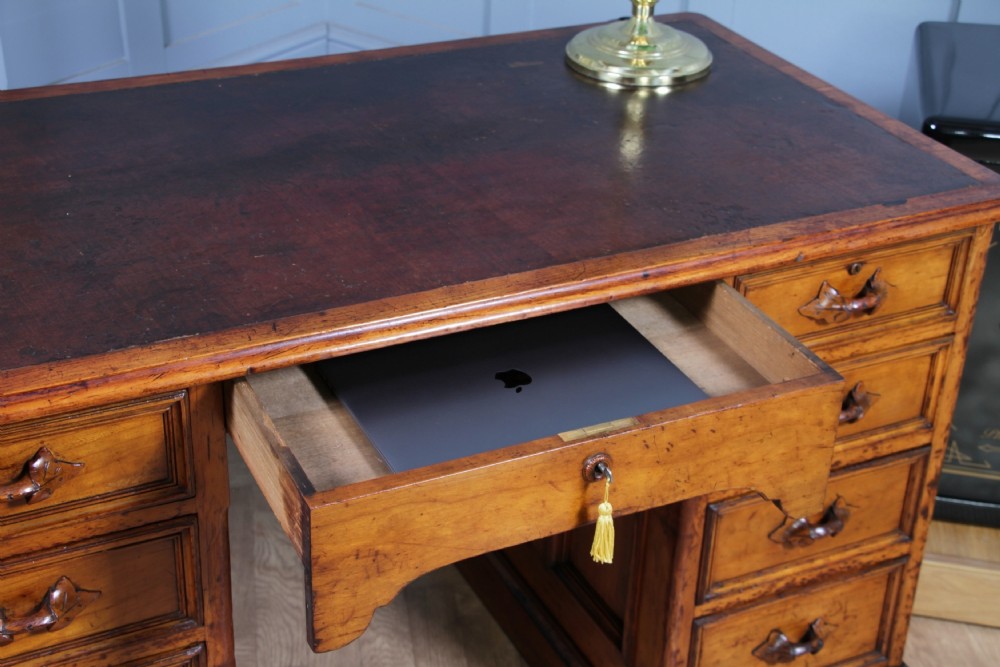 Antique American Smith & Co Maple 9 Drawer Twin Pedestal Writing Desk C1860 View IX