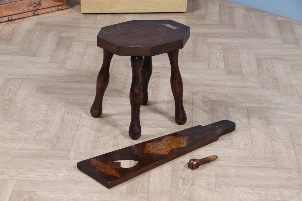 Antique Edwardian Arts & Crafts Fruitwood Small Spinning Chair Stool C1900 View V