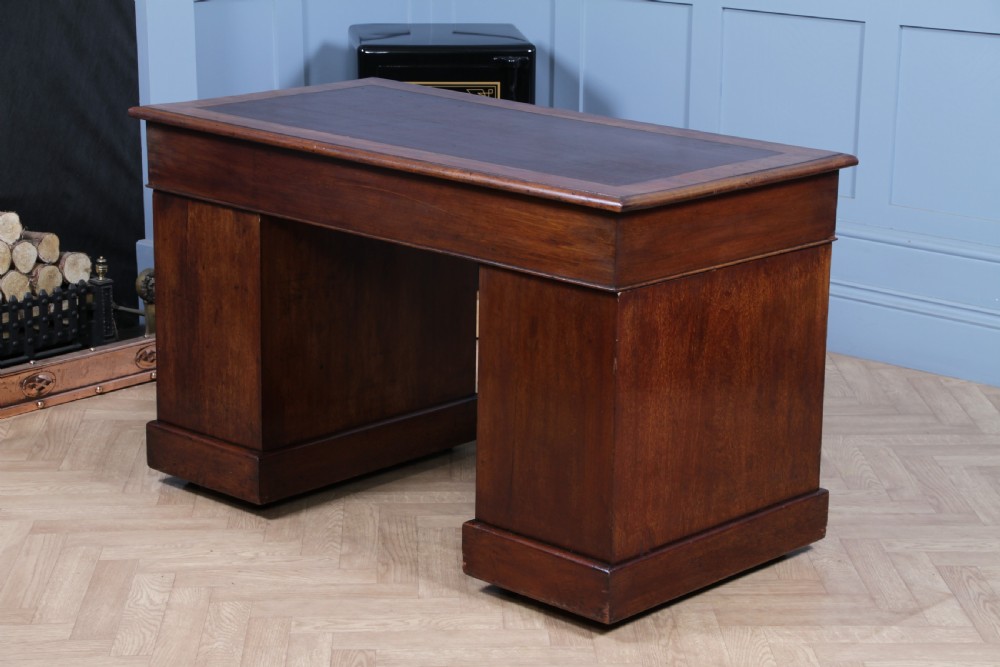 Original Antique Victorian Mahogany 9 Drawer Twin Pedestal Leather Top Writing Desk C1880 View VIII
