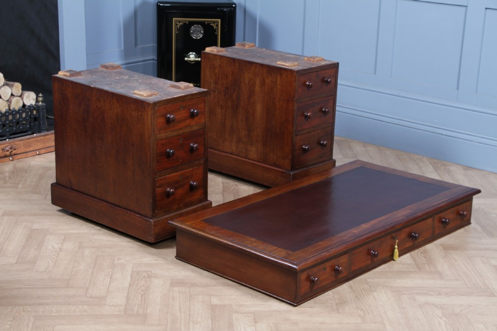 Original Antique Victorian Mahogany 9 Drawer Twin Pedestal Leather Top Writing Desk C1880 View IX