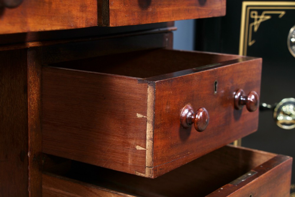 Original Antique Victorian Mahogany 9 Drawer Twin Pedestal Leather Top Writing Desk C1880 View XIII