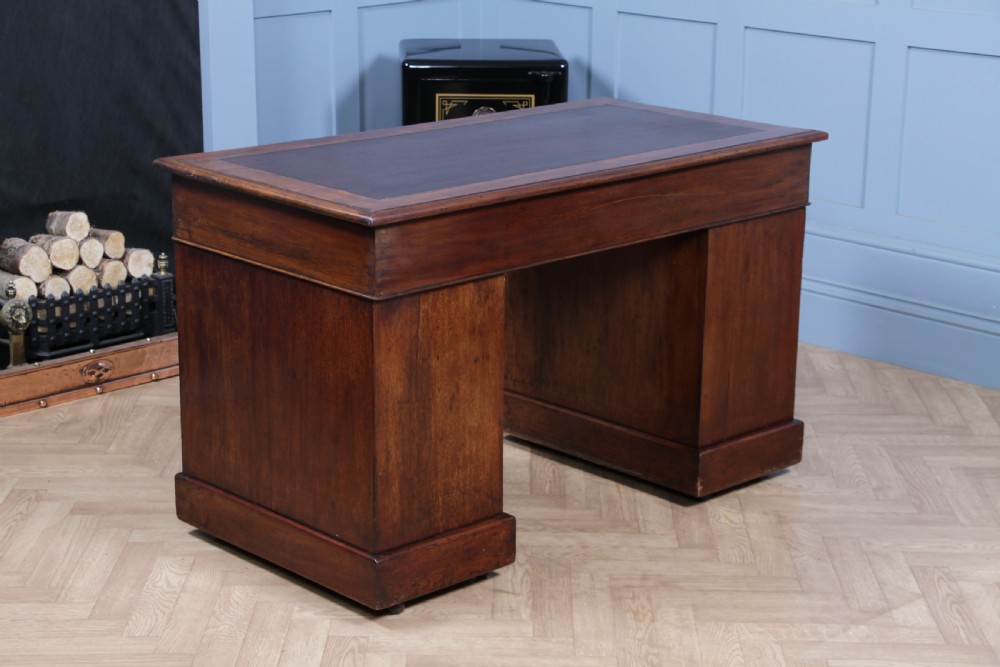 Original Antique Victorian Mahogany 9 Drawer Twin Pedestal Leather Top Writing Desk C1880 View XIX
