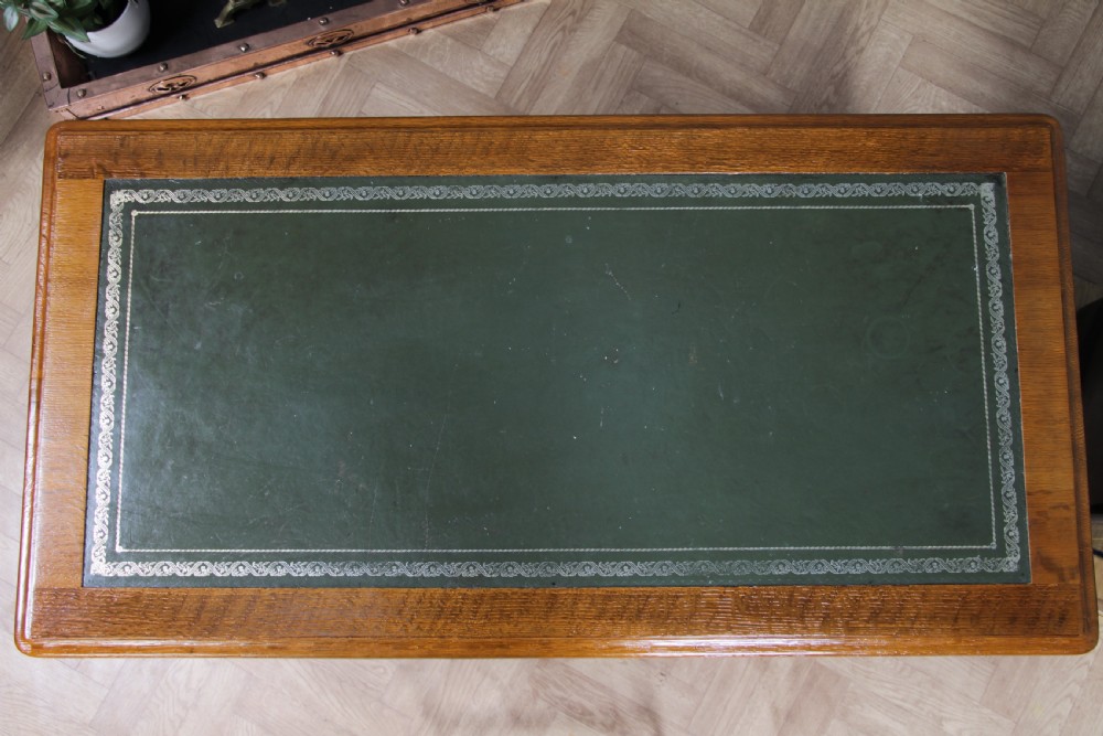 Antique Victorian Golden Figured Brown Oak 9 Drawer Twin Pedestal Leather Top Writing Desk View XIII