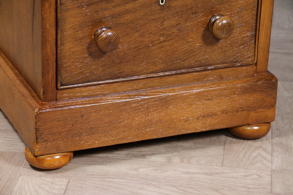 Antique Victorian Golden Figured Brown Oak 9 Drawer Twin Pedestal Leather Top Writing Desk View XVII