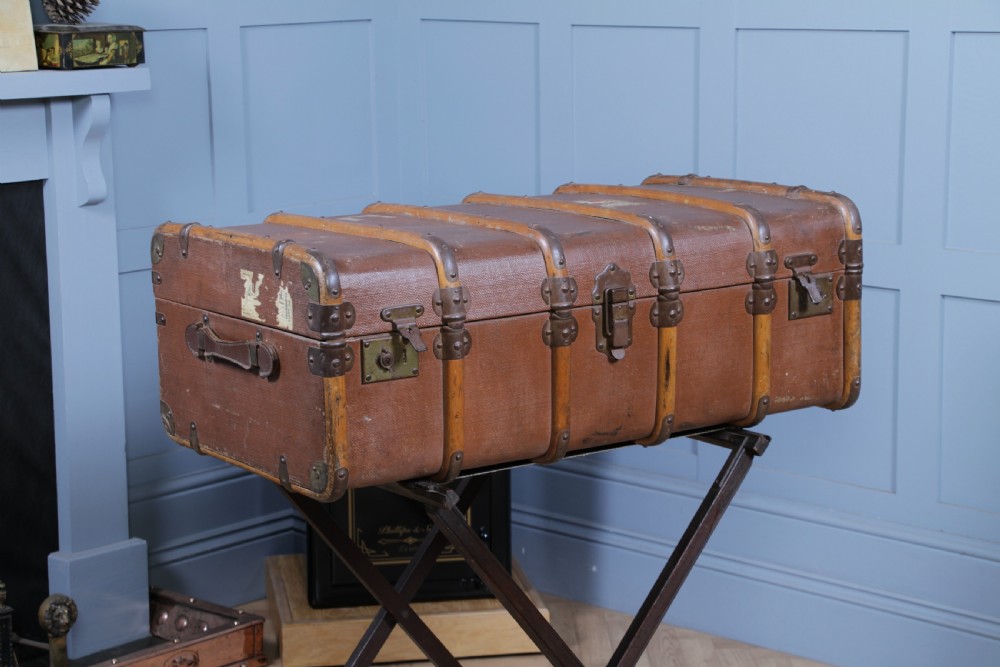 Antique 1920's Canvas & Wood Suitcase Steamer Trunk Vintage Luggage