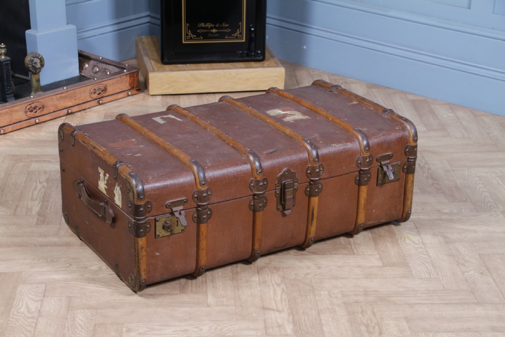 Antique 1920's Canvas & Wood Suitcase Steamer Trunk Vintage Luggage View III