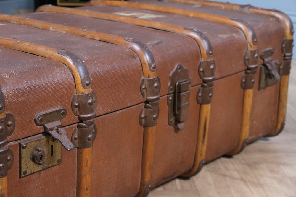 Antique 1920's Canvas & Wood Suitcase Steamer Trunk Vintage Luggage View V