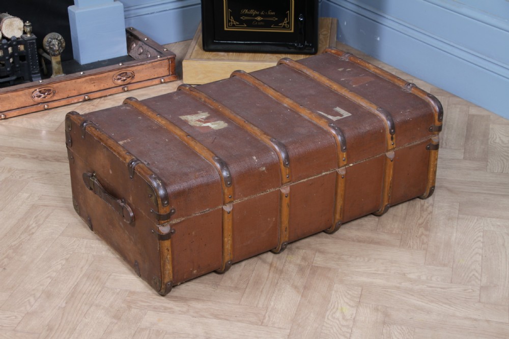 Antique 1920's Canvas & Wood Suitcase Steamer Trunk Vintage Luggage View VII