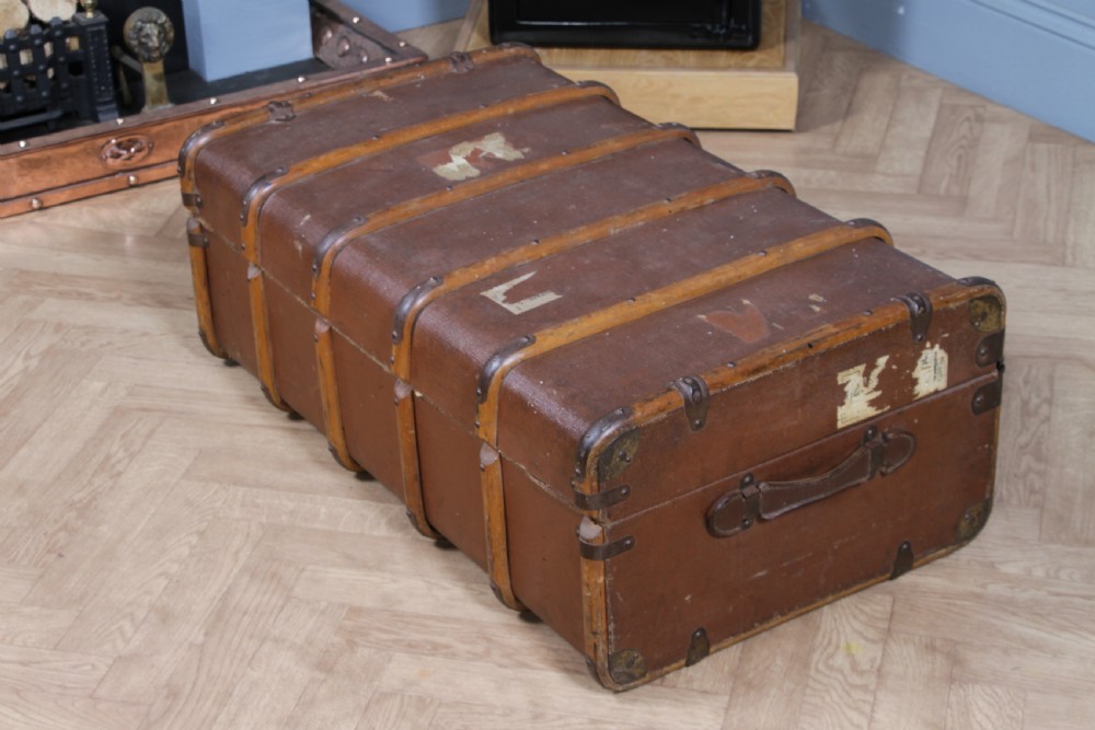 Antique 1920's Canvas & Wood Suitcase Steamer Trunk Vintage Luggage View VIII