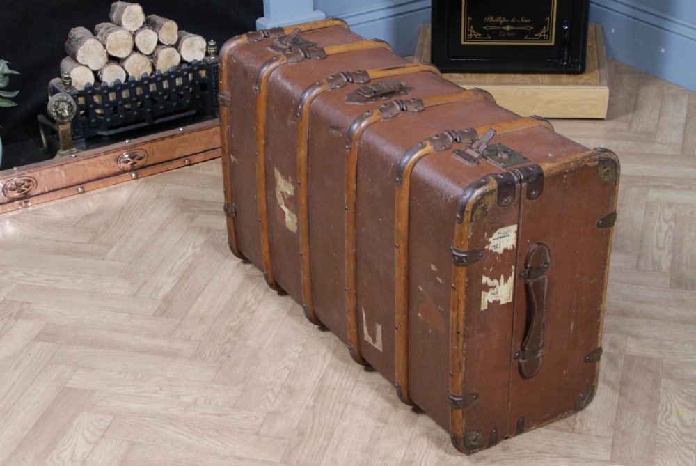 Antique 1920's Canvas & Wood Suitcase Steamer Trunk Vintage Luggage View IX