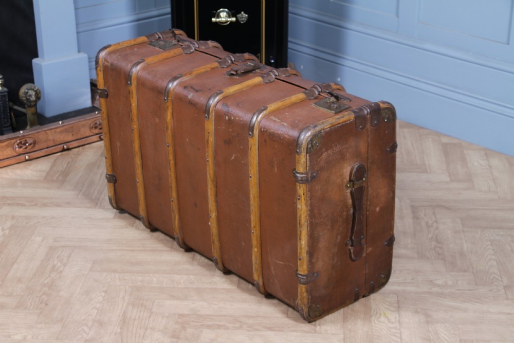 Antique 1920's Canvas & Wood Suitcase Steamer Trunk Vintage Luggage View X