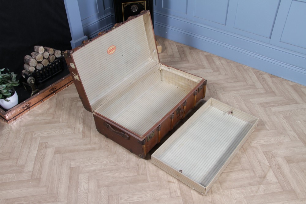 Antique 1920's Canvas & Wood Suitcase Steamer Trunk Vintage Luggage View XI