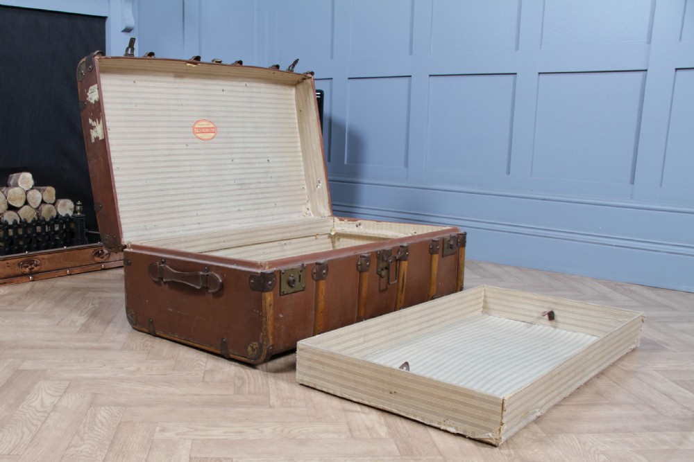 Antique 1920's Canvas & Wood Suitcase Steamer Trunk Vintage Luggage View XII