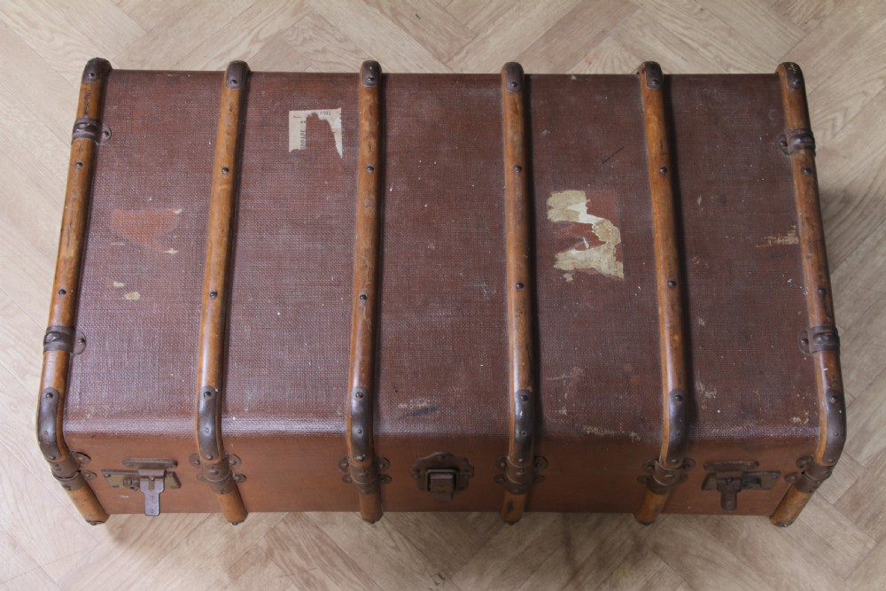 Antique 1920's Canvas & Wood Suitcase Steamer Trunk Vintage Luggage View XVII