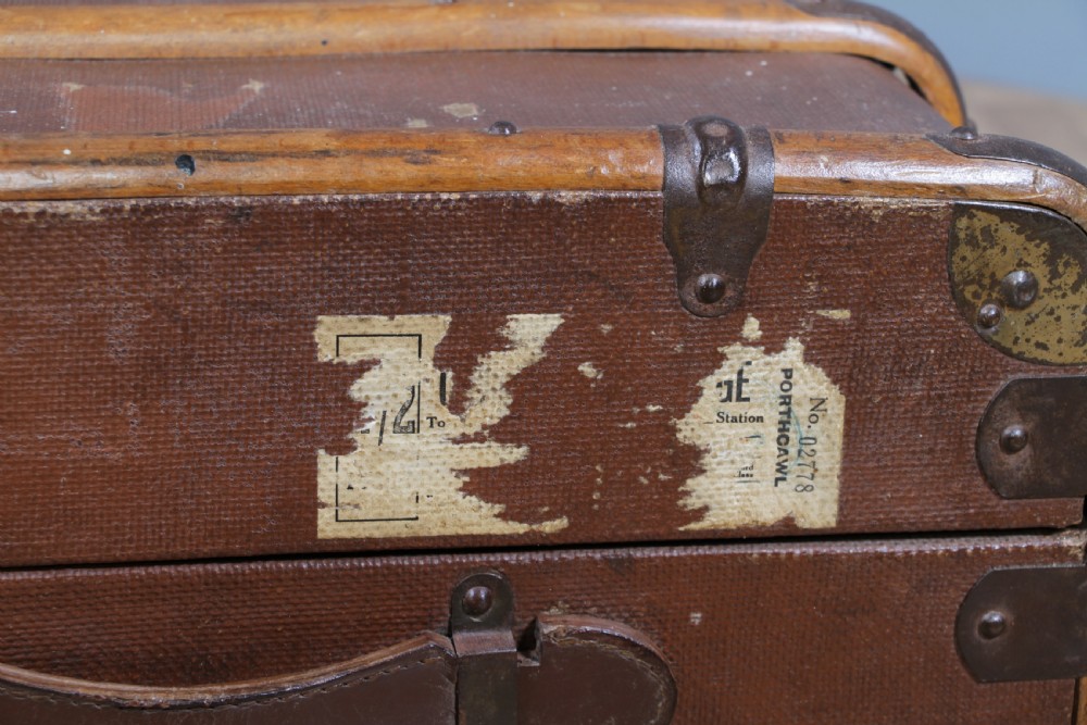 Antique 1920's Canvas & Wood Suitcase Steamer Trunk Vintage Luggage View XIX