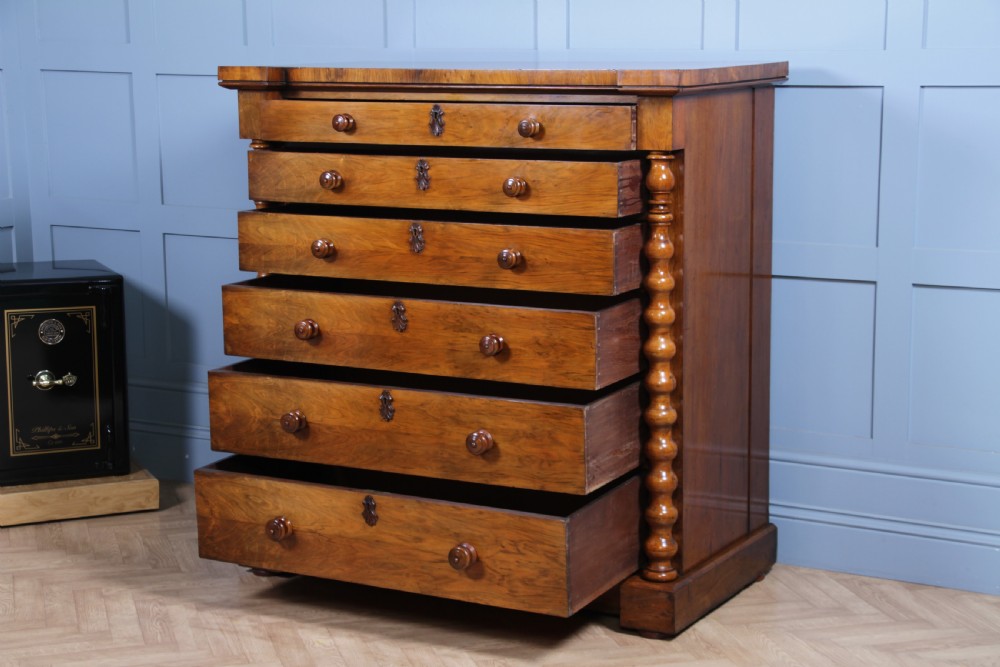 Antique Original Victorian Figured Walnut Bobbin Turned Large Scottish Chest of 6 Drawers 1850 View IV