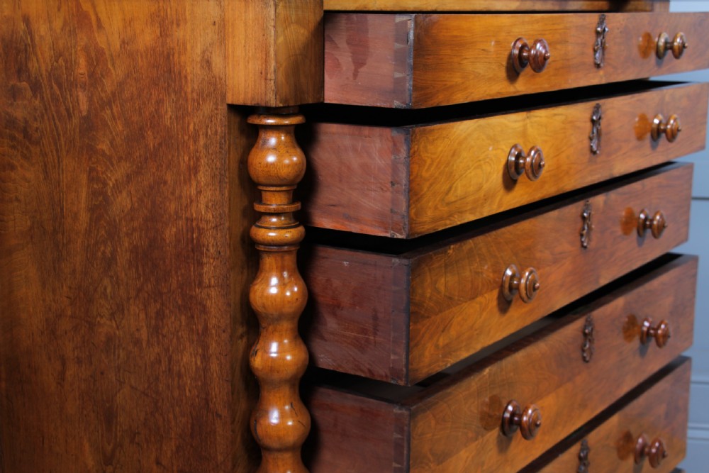Antique Original Victorian Figured Walnut Bobbin Turned Large Scottish Chest of 6 Drawers 1850 View XII
