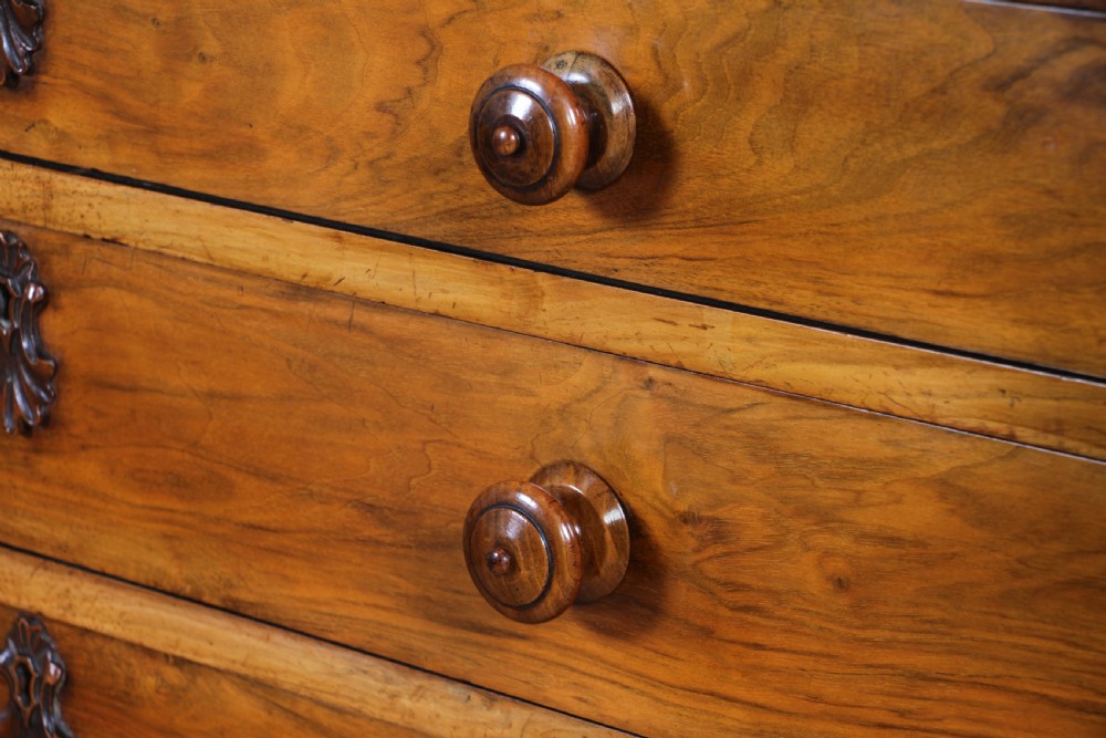 Antique Original Victorian Figured Walnut Bobbin Turned Large Scottish Chest of 6 Drawers 1850 View XIV