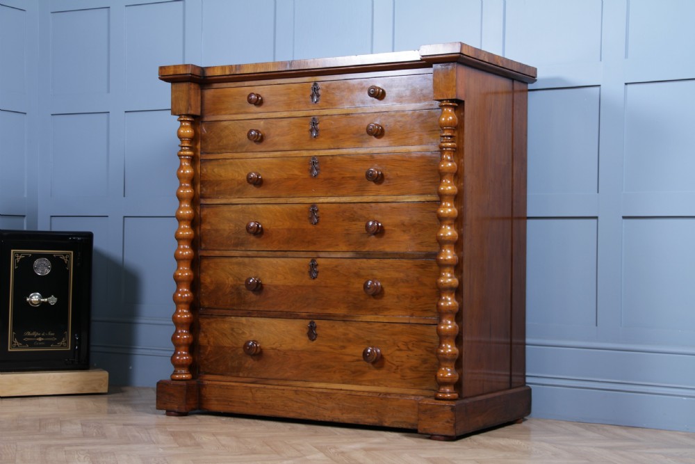 Antique Original Victorian Figured Walnut Bobbin Turned Large Scottish Chest of 6 Drawers 1850 View XV