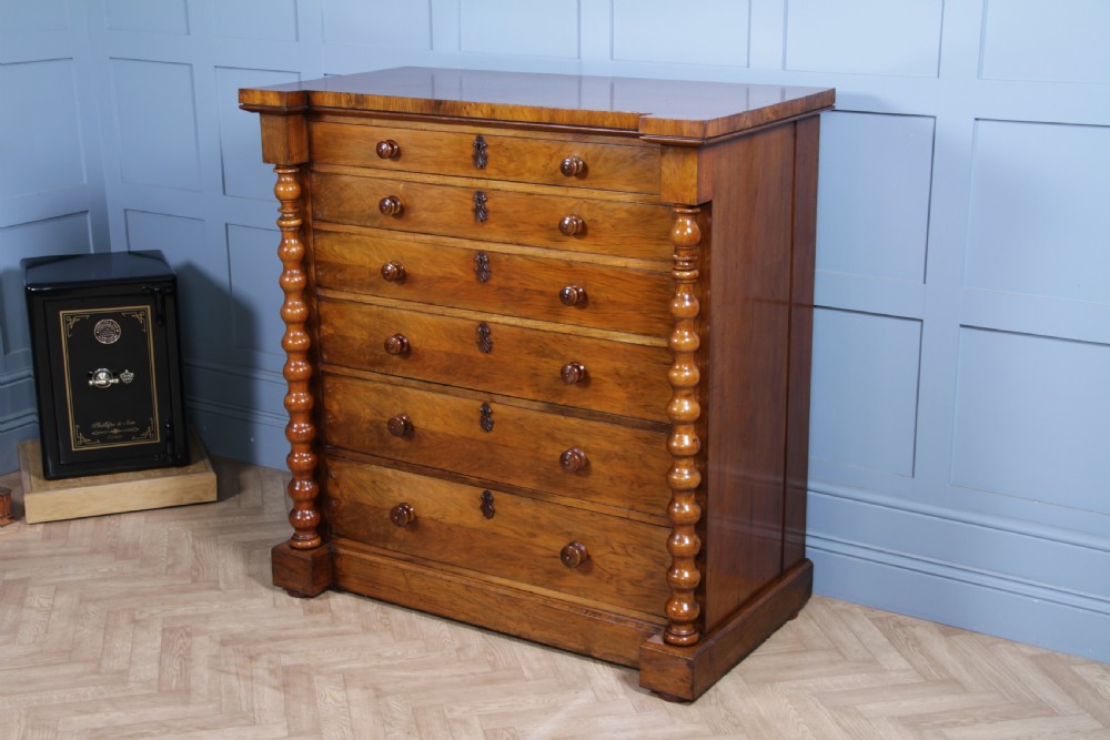 Antique Original Victorian Figured Walnut Bobbin Turned Large Scottish Chest of 6 Drawers 1850 View XVI