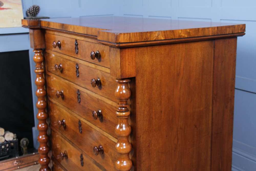 Antique Original Victorian Figured Walnut Bobbin Turned Large Scottish Chest of 6 Drawers 1850 View XVIII