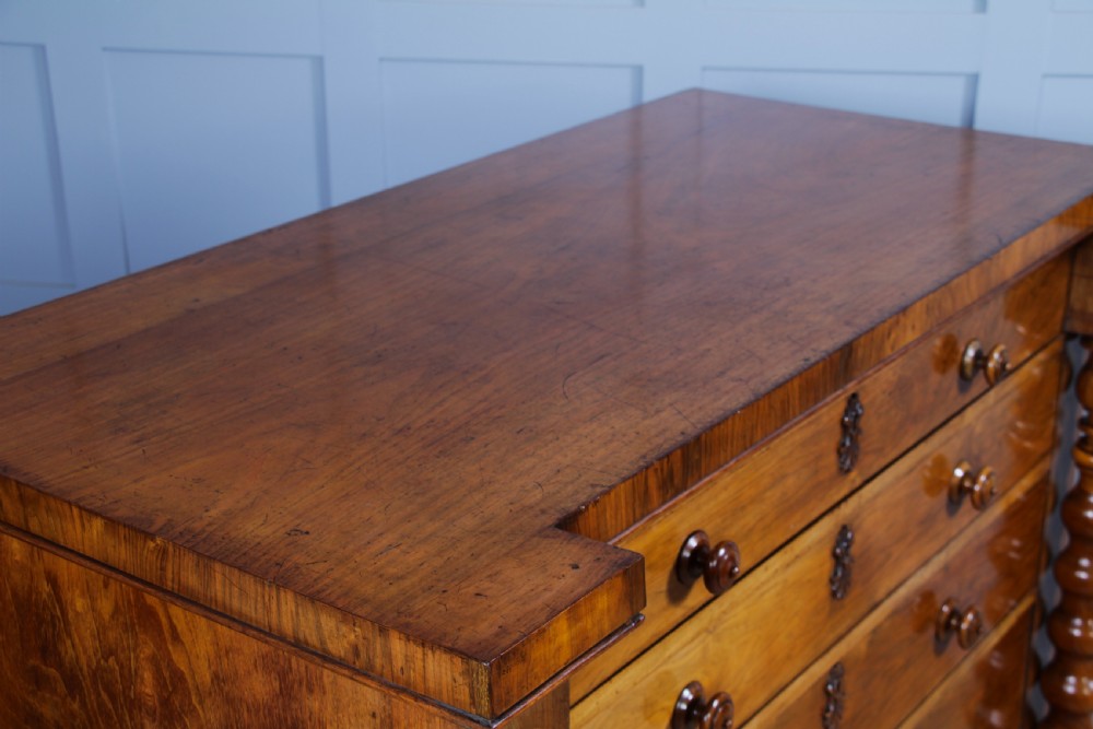 Antique Original Victorian Figured Walnut Bobbin Turned Large Scottish Chest of 6 Drawers 1850 View XX