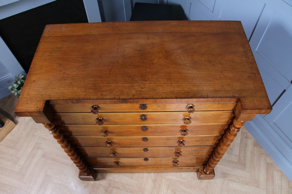Antique Original Victorian Figured Walnut Bobbin Turned Large Scottish Chest of 6 Drawers 1850 View XXI