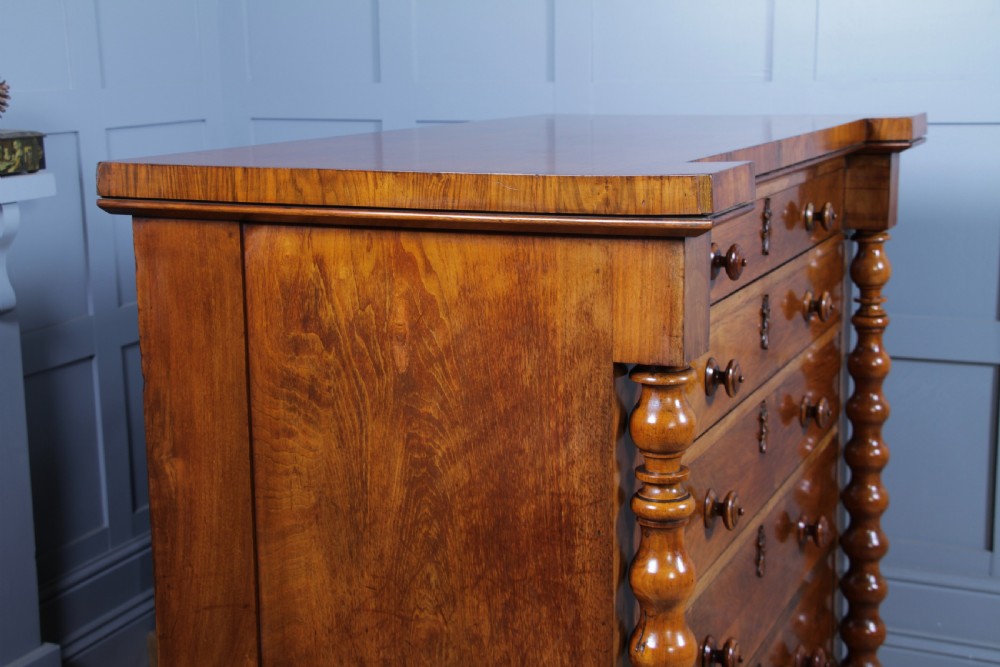 Antique Original Victorian Figured Walnut Bobbin Turned Large Scottish Chest of 6 Drawers 1850 View XXII