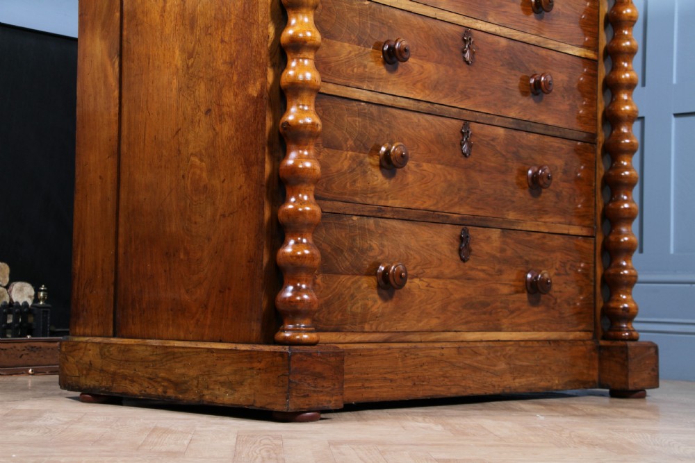 Antique Original Victorian Figured Walnut Bobbin Turned Large Scottish Chest of 6 Drawers 1850 View XXIII