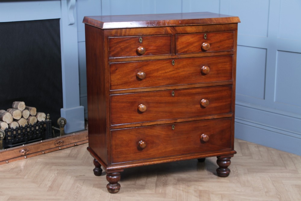 Original Antique Victorian Mahogany Compact Chest of 5 Drawers Restored C1870