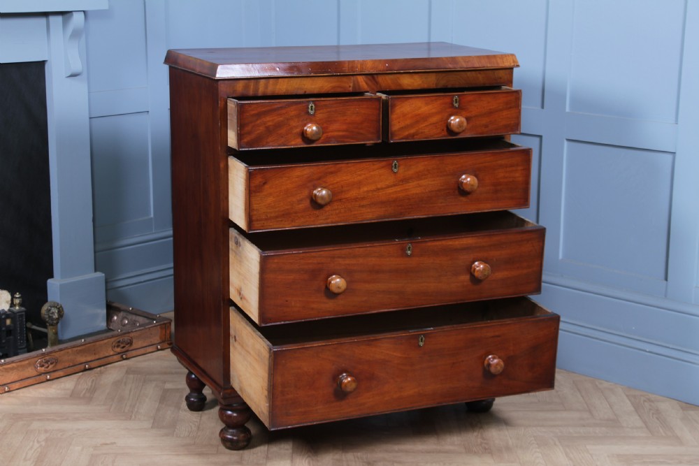 Original Antique Victorian Mahogany Compact Chest of 5 Drawers Restored C1870 View II