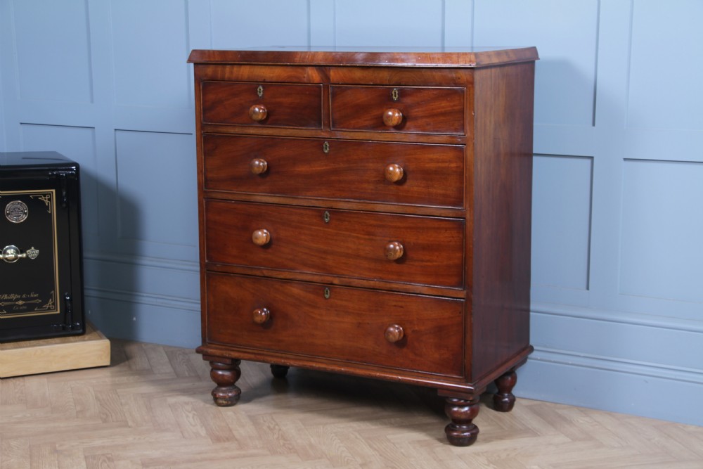 Original Antique Victorian Mahogany Compact Chest of 5 Drawers Restored C1870 View III