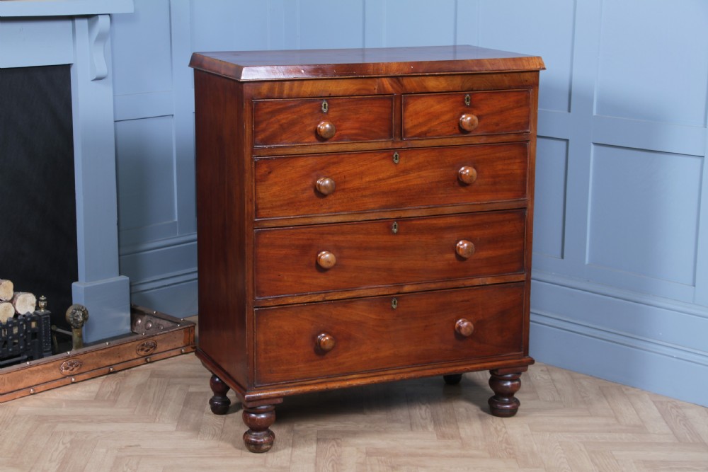 Original Antique Victorian Mahogany Compact Chest of 5 Drawers Restored C1870 View V
