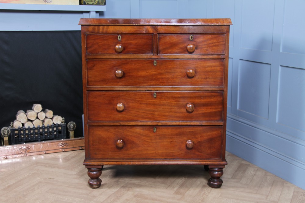 Original Antique Victorian Mahogany Compact Chest of 5 Drawers Restored C1870 View VI