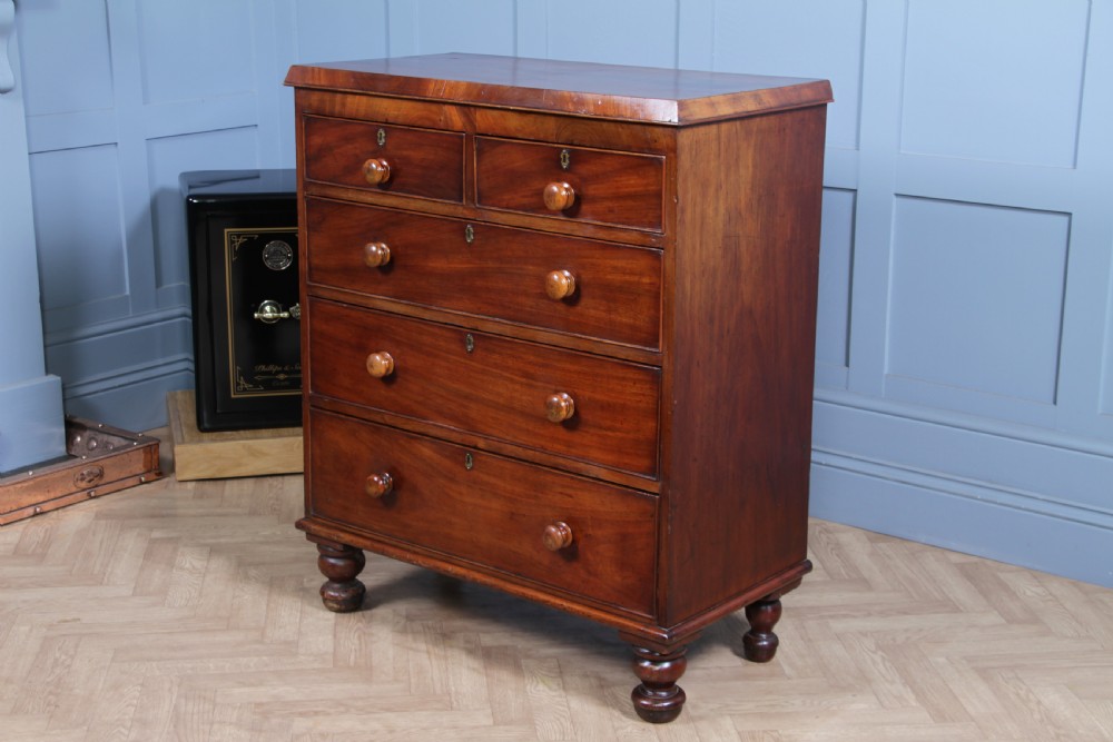 Original Antique Victorian Mahogany Compact Chest of 5 Drawers Restored C1870 View XV