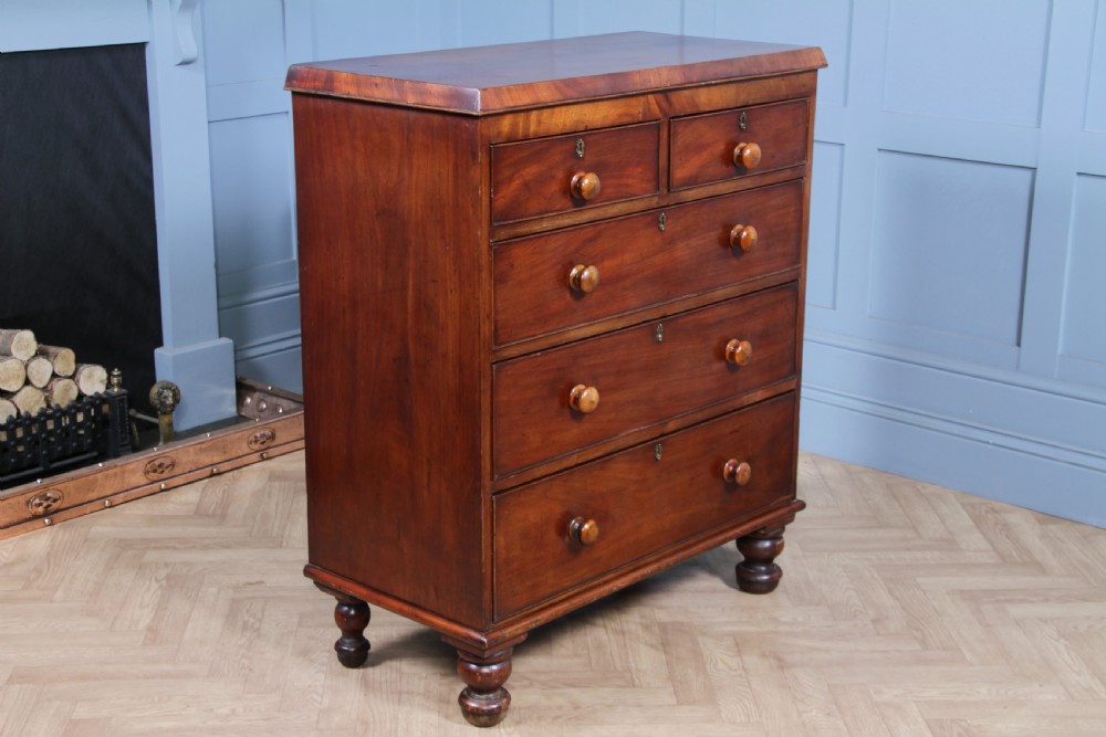 Original Antique Victorian Mahogany Compact Chest of 5 Drawers Restored C1870 View XVI