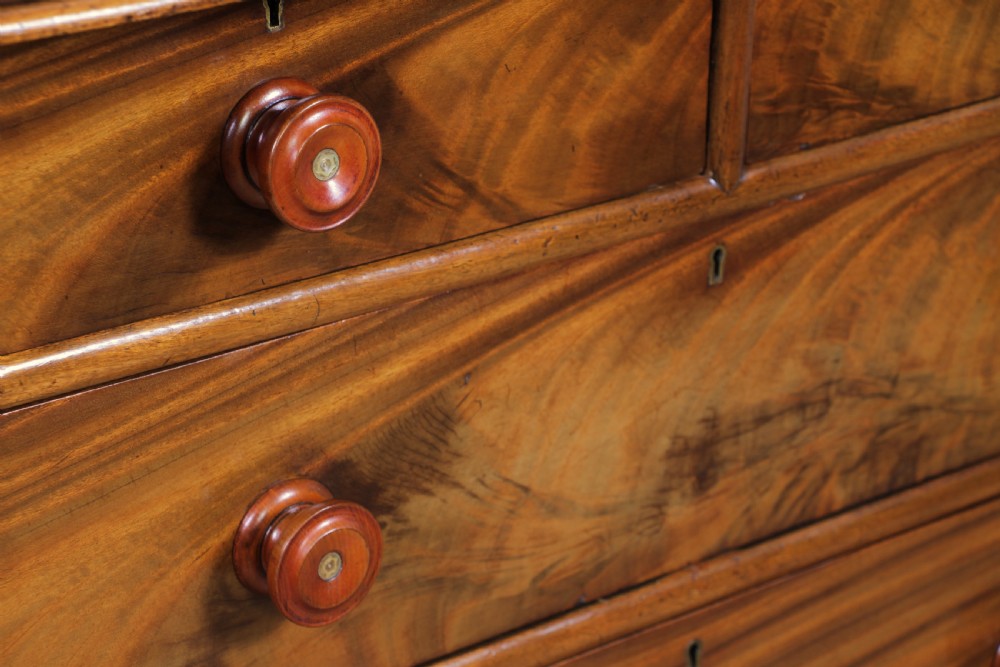 Original Antique Victorian Flame Grain Tall Bobbin Turned Mahogany Scottish Chest of 6 Drawers View VII