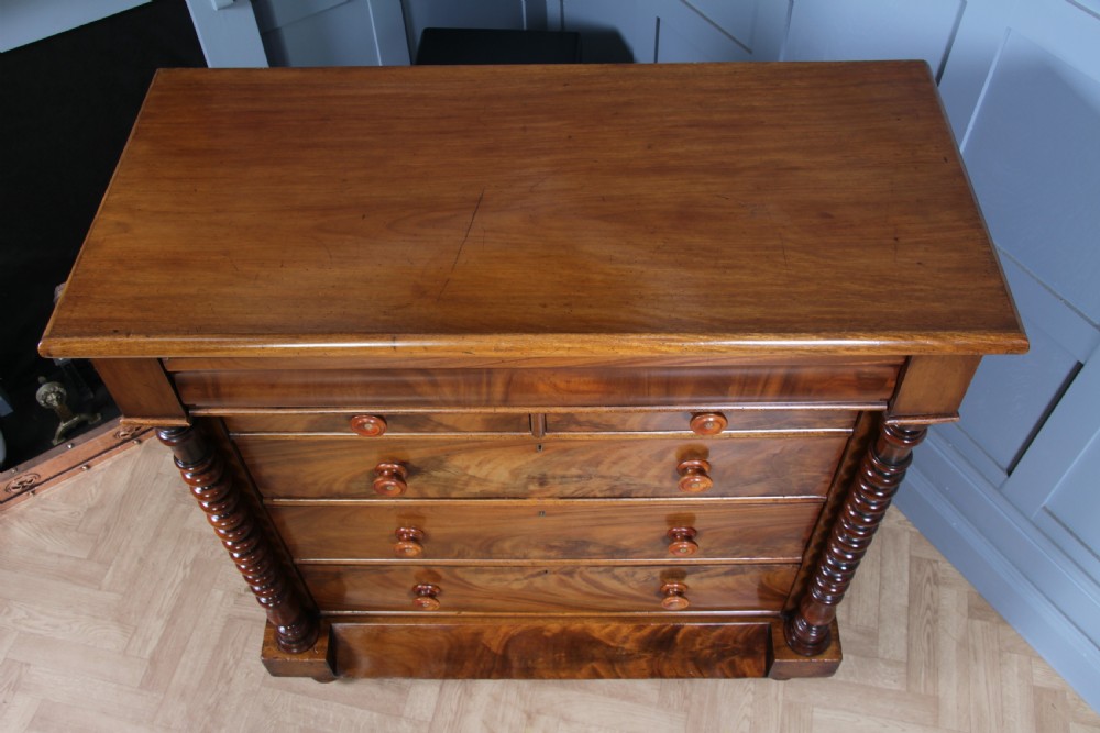 Original Antique Victorian Flame Grain Tall Bobbin Turned Mahogany Scottish Chest of 6 Drawers View XI