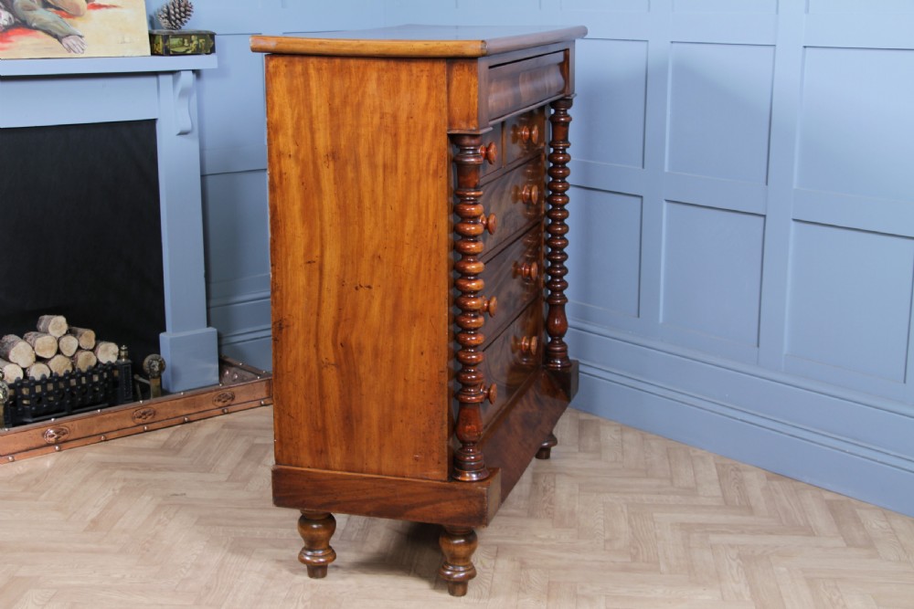 Original Antique Victorian Flame Grain Tall Bobbin Turned Mahogany Scottish Chest of 6 Drawers View XVIII