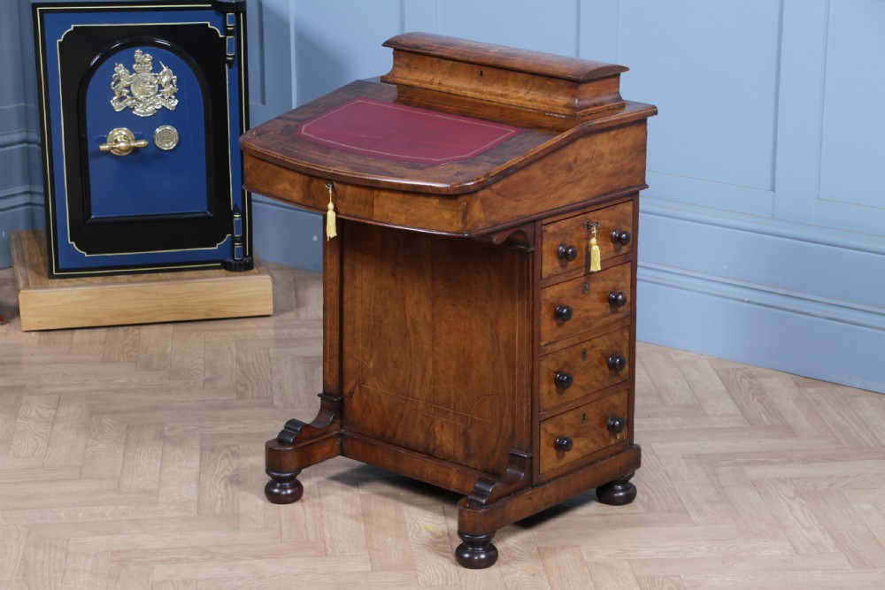 Original Antique Victorian Walnut 4 Drawer Davenport Desk Inlaid Restored C1880
